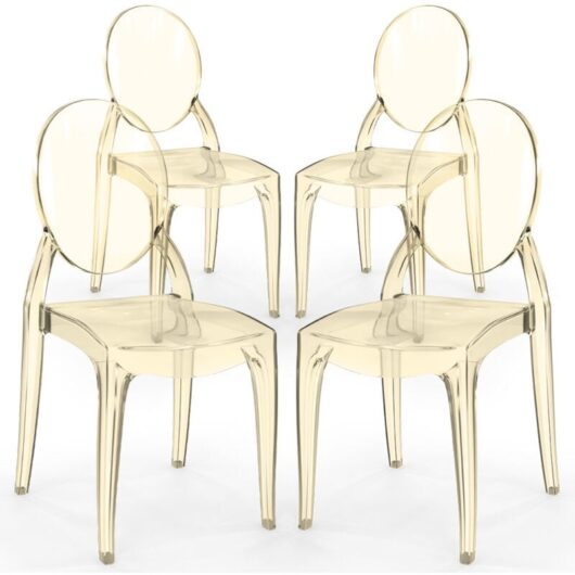 Pack of 4 Dining Chairs Transparent - Estilo Victoria Amber