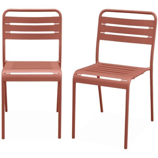 Pair of steel and stackable garden chairs, Amelia, Terracotta, 44x52x79 cm