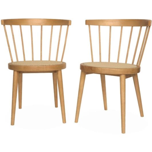 Pair of wood and cane dining chairs, Nora, Natural, 54x54x76.5 cm