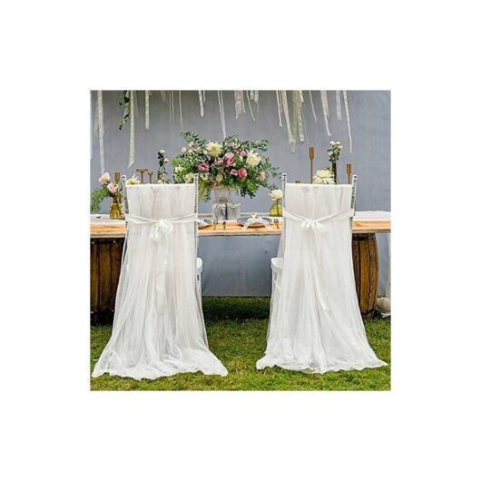 Pieces White Tulle Wedding Chair Cover Romantic Fluffy Tulle Cover Wedding Ceremony Decoration Birthday Party 260 150cm