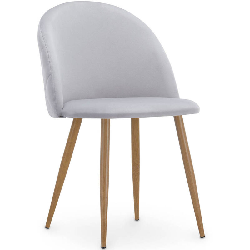 Privatefloor - Dining Chair - Upholstered in Velvet - Backrest with Pattern - Evelyne Light grey