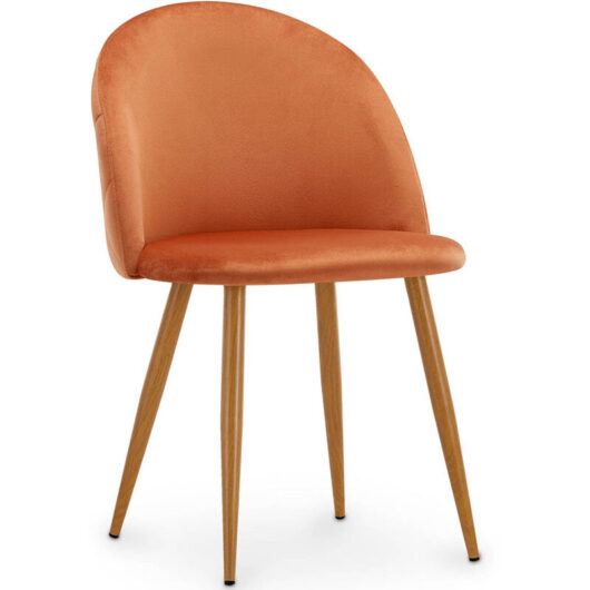 Privatefloor - Dining Chair - Upholstered in Velvet - Backrest with Pattern - Evelyne Reddish orange