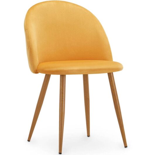 Privatefloor - Dining Chair - Upholstered in Velvet - Backrest with Pattern - Evelyne Yellow