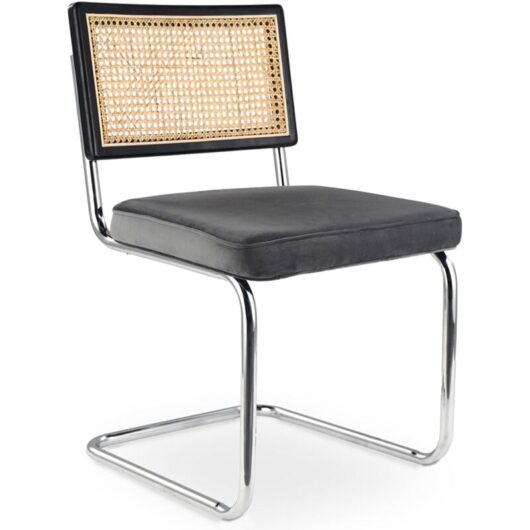 Privatefloor - Dining Chair - Upholstered in Velvet - Wood and Rattan - Hyre Dark grey