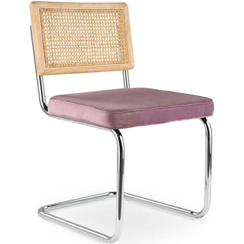 Privatefloor - Dining Chair - Upholstered in Velvet - Wood and Rattan - Martha Pink