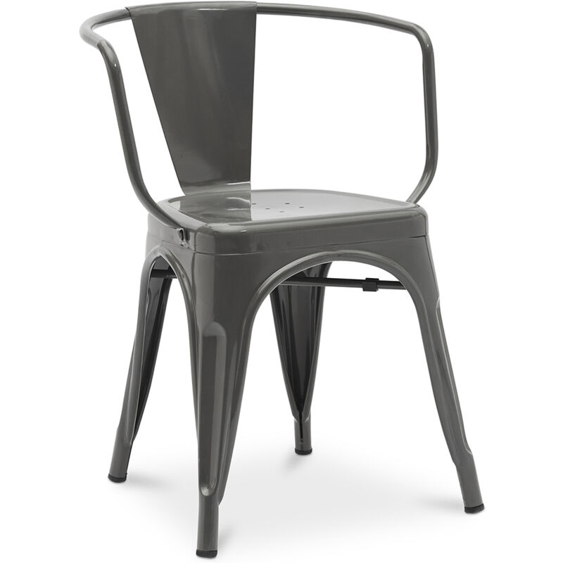 Privatefloor - Dining Chair with Armrests - Industrial Design - Steel - New Edition - Stylix Dark grey