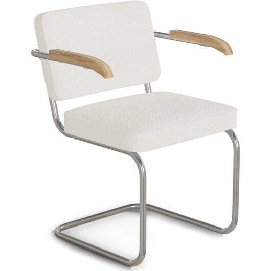 Privatefloor - Dining Chair with Armrests - Upholstered in Bouclé Fabric - Henr White