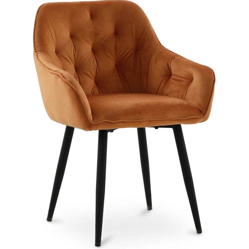 Privatefloor - Dining Chair with Armrests - Upholstered in Velvet - Alene Orange