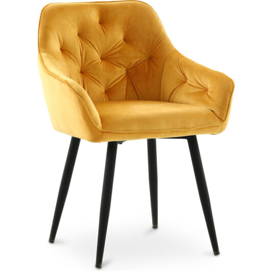 Privatefloor - Dining Chair with Armrests - Upholstered in Velvet - Alene Yellow