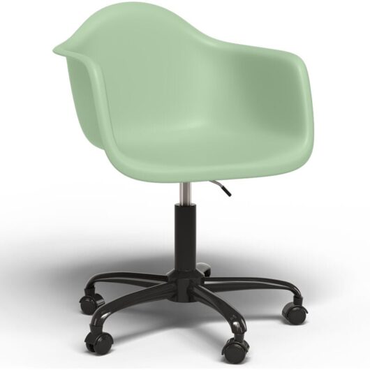 Privatefloor - Office Chair with Armrests - Desk Chair with Wheels - Weston Black Frame Pastel green