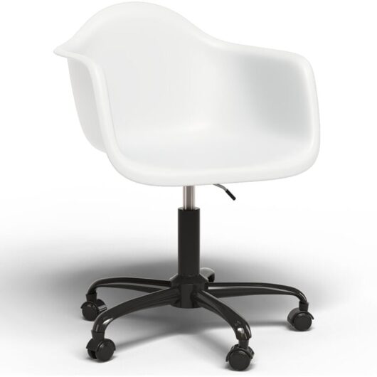 Privatefloor - Office Chair with Armrests - Desk Chair with Wheels - Weston Black Frame White
