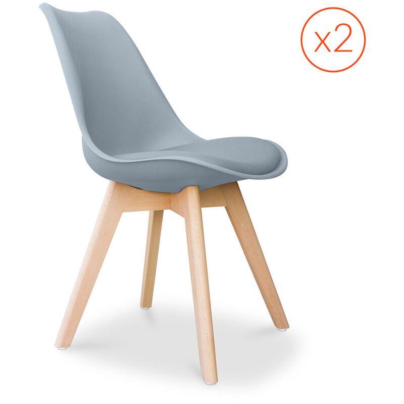 Privatefloor - Set of 2 Denisse Scandinavian design chair with cushion - Matt Light grey