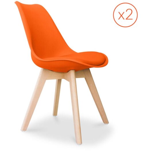 Privatefloor - Set of 2 Denisse Scandinavian design chair with cushion - Matt Orange