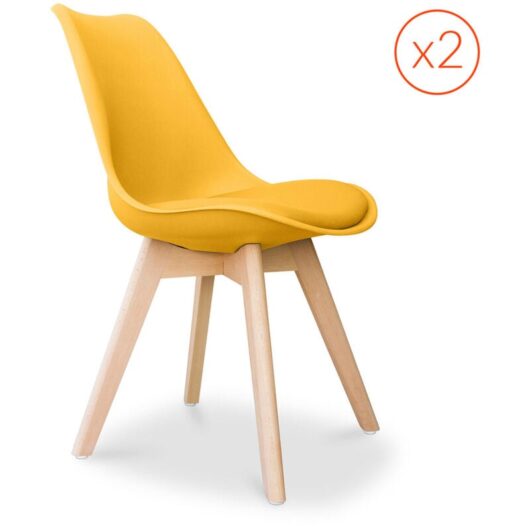 Privatefloor - Set of 2 Denisse Scandinavian design chair with cushion - Matt Yellow