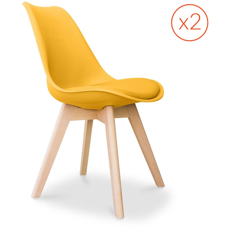 Privatefloor - Set of 2 Denisse Scandinavian design chair with cushion - Matt Yellow