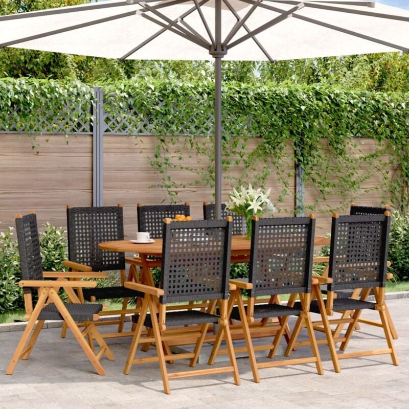 Reclining Garden Chairs 8 pcs Black Poly Rattan and Solid Wood vidaXL
