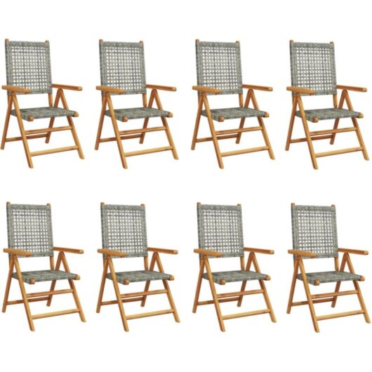 Reclining Garden Chairs 8 pcs Grey Poly Rattan and Solid Wood vidaXL