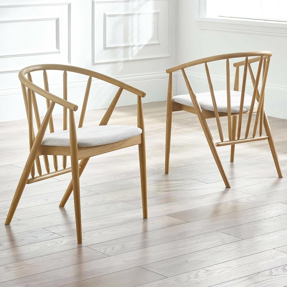 Reno Oak Wooden Dining Chairs With Fabric Seat - Pair