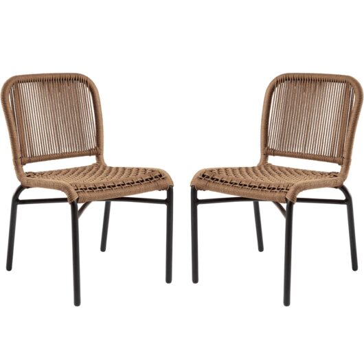 Rialto Natural Rattan Bar Chairs With Black Metal Frame In Pair