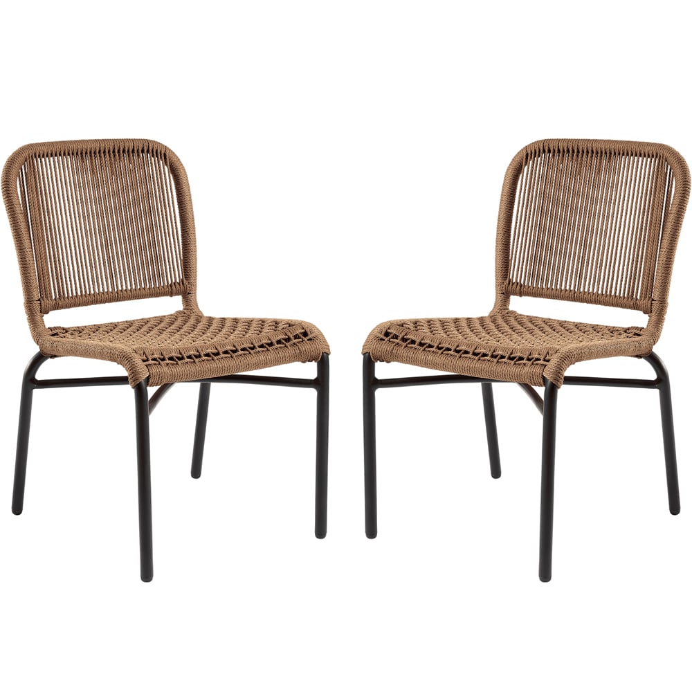 Rialto Natural Rattan Bar Chairs With Black Metal Frame In Pair