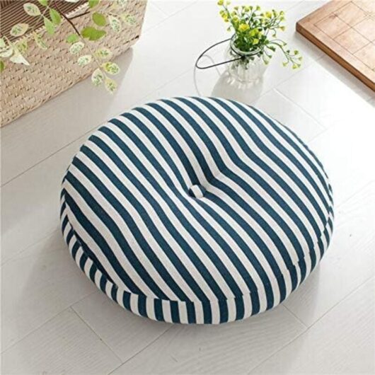 Round Seat Cushion, Cotton Linen Tatami Cushion, Thick Soft Office Chair Cushions, Removable and Washable Indoor Outdoor Cushion, Blue White, 40cm