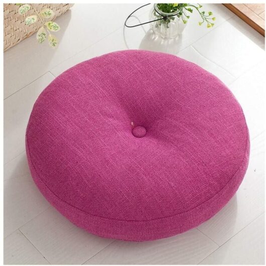 Round Seat Cushion, Cotton Linen Tatami Cushion, Thick Soft Office Chair Cushions, Removable and Washable Indoor Outdoor Seat Cushion, Pink, 40cm