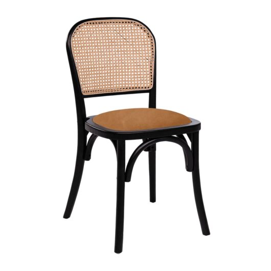 Salado Natural Rattan Bistro Chair With Gold Velvet Seat