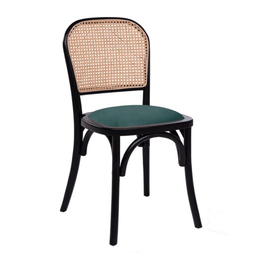 Salado Natural Rattan Bistro Chair With Green Velvet Seat