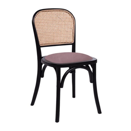 Salado Natural Rattan Bistro Chair With Pink Velvet Seat