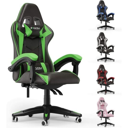 Sedia Gaming - bigzzia Sedie da gamer Stile Racing - Poltrona Ufficio con Supporto Lombare e Poggiatesta - Altezza Regolabile - Nero-Verde