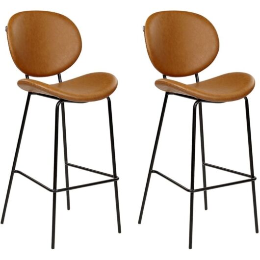 Set of 2 Bar Chairs LUANA Faux Leather Golden Brown