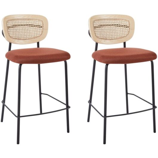 Set of 2 Bar Chairs MAYETTA Rattan Orange