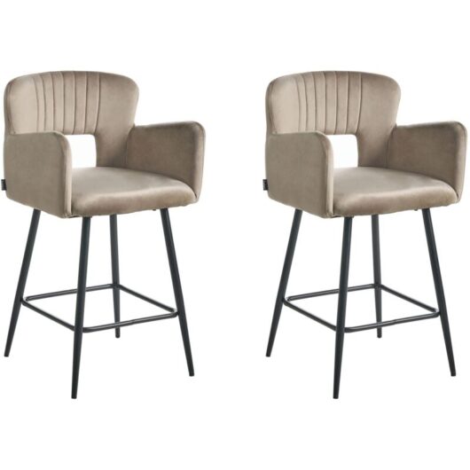 Set of 2 Bar Chairs SANILAC Velvet Taupe