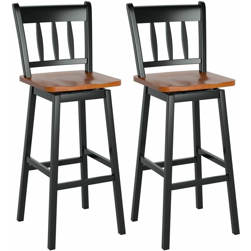 Set of 2 Bar Stools Wooden Counter Height Chair Pub Dining Chairs 360 °Swiveling