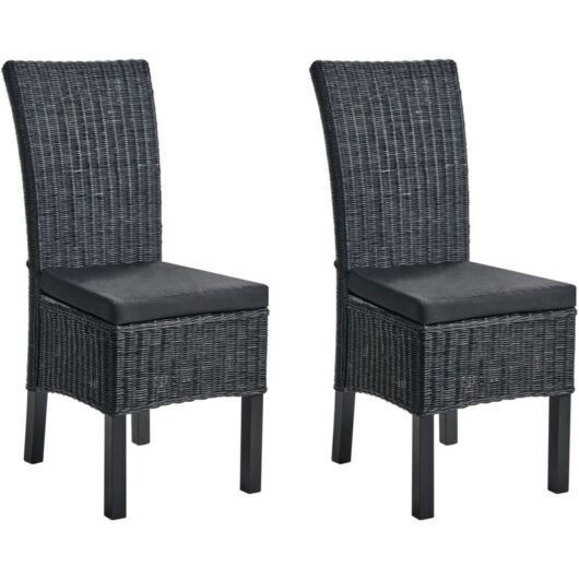 Set of 2 Dining Chairs ANDES Rattan Black