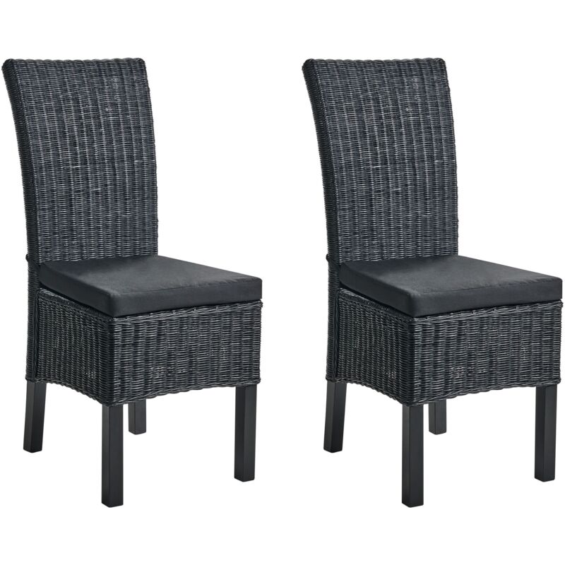 Set of 2 Dining Chairs ANDES Rattan Black