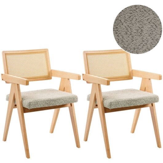 Set of 2 Dining Chairs AVA Wood Light Brown/ Taupe