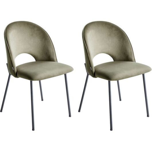 Set of 2 Dining Chairs COVELO Velvet Dark Green