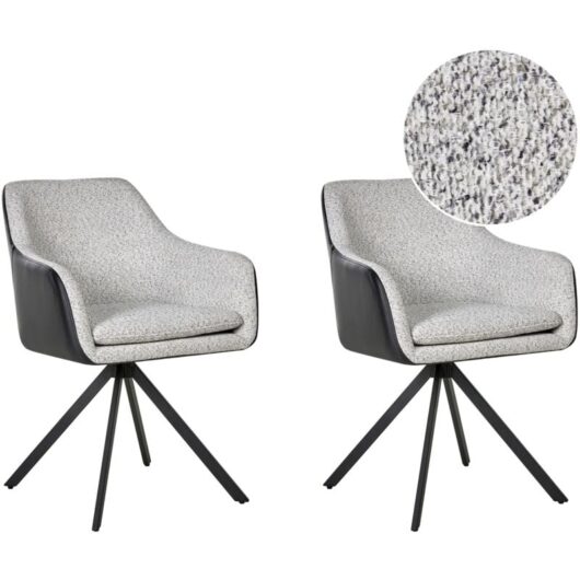 Set of 2 Dining Chairs LITHIA Fabric Black/ White