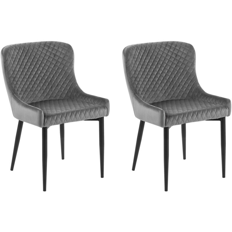 Set of 2 Dining Chairs SOLANO Velvet Grey