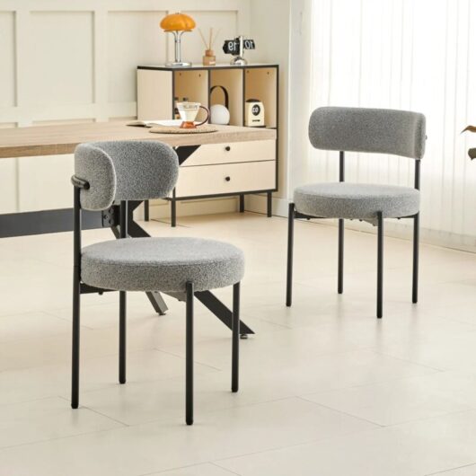 Set of 2 Dining Chairs Teddy Fabric for Kitchen Living Room