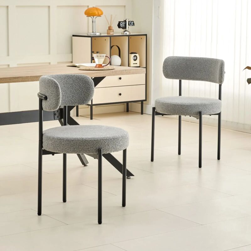 Set of 2 Dining Chairs Teddy Fabric for Kitchen Living Room