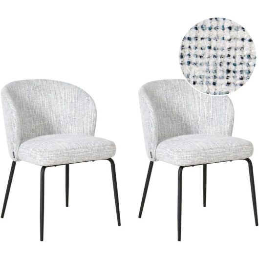 Set of 2 Dining Chairs ZANA Fabric White/ Blue