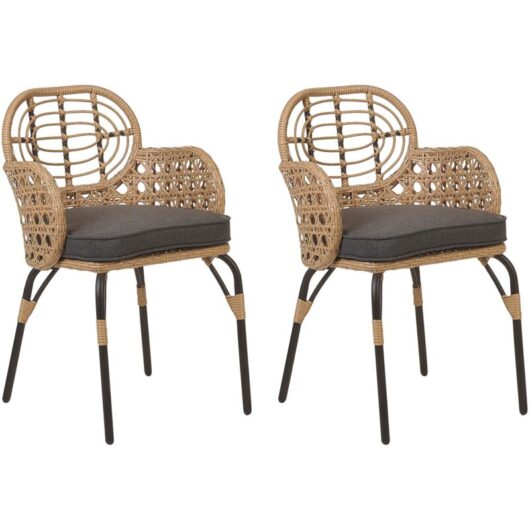 Set of 2 Garden Chairs with Cushions PRATELLO PE Rattan Natural