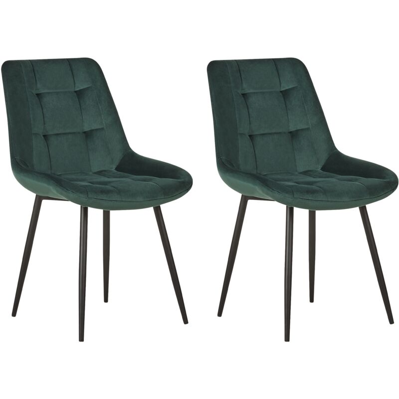 Set of 2 Modern Velvet Dining Chairs Powder Coated Iron Black Legs Dark Green Melrose