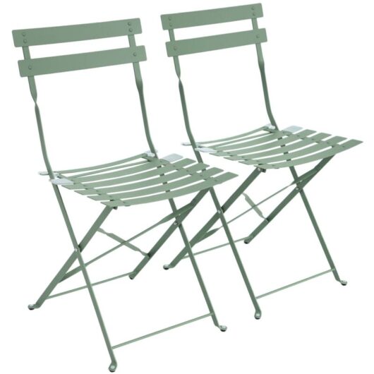 Set of 2 folding bistro garden chairs in powder-coated steel, emilia, 49.5 x 41 x 80.5cm