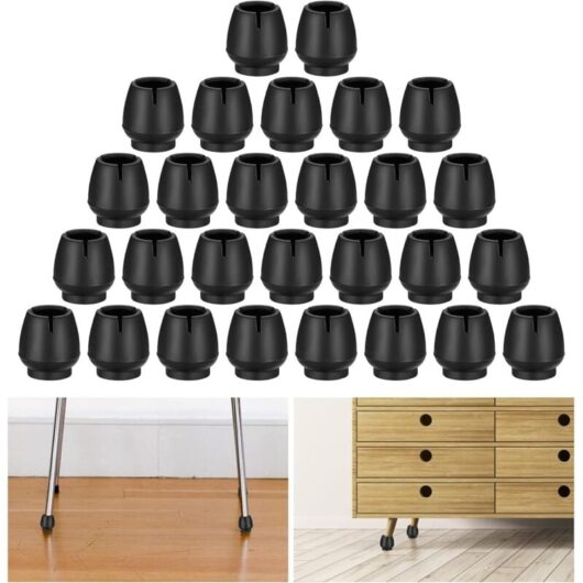 Set of 28 Non-slip Rubber Chair Leg Caps for Table Legs, Noise Reduction, Black