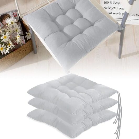 Set of 4 Chair Cushions, Chair Pads, 40 x 40 Chair Cushions with Ties, Chair Toppers for Dining Room, Living Room, Indoor, Garden, Study Room, Silver