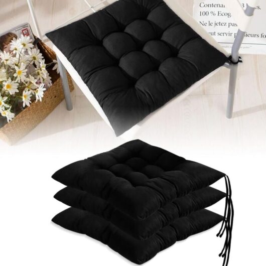 Set of 4 Chair Cushions, Chair Pads, Chair Cushions 40 x 40, with Ties, Chair Toppers for Dining Room, Living Room, Indoor, Garden, Study Room, Black