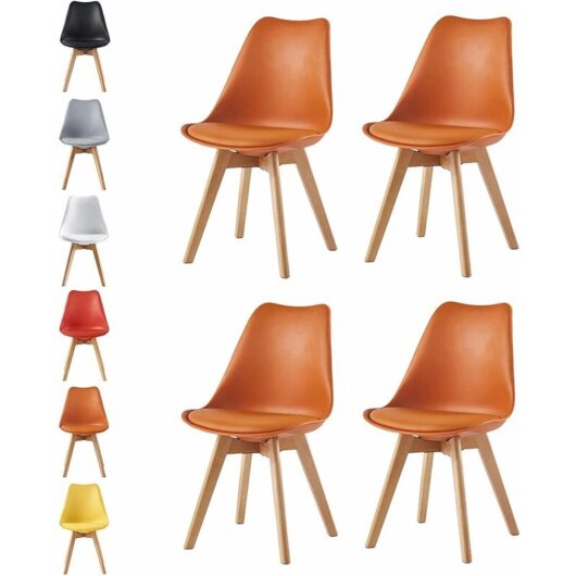 Set of 4 Dining Chairs Designer Side Chairs Wooden Home Office Commercial EVA ORANGE